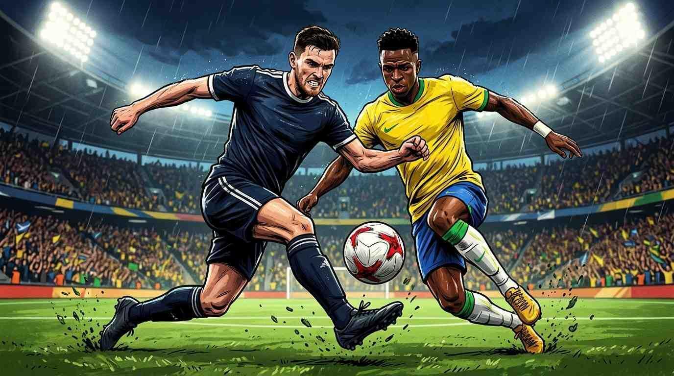 Escocia y Brasil disputan el balón en un vibrante partido del Mundial 2026.