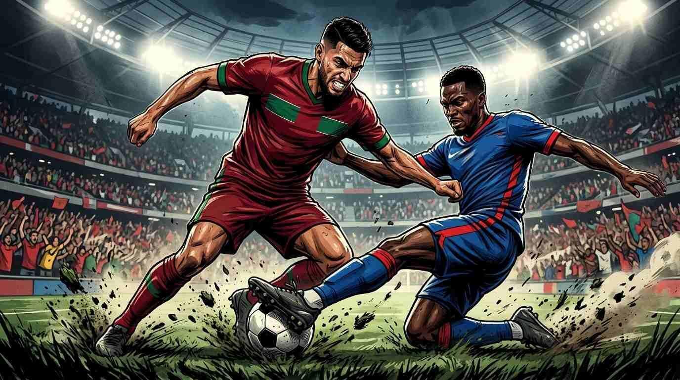 Marruecos y Haití luchan por el balón en un intenso duelo del Mundial 2026.