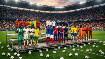 Players from different nations gather before the World Cup group stage draw.