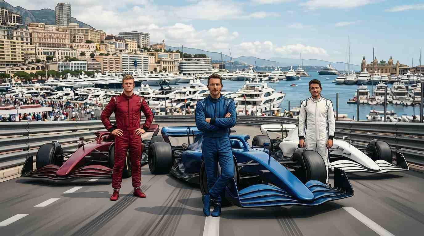 Pilotos favoritos posan junto a sus autos en el circuito urbano de Mónaco.