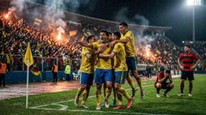 Equipo celebrando al final de un partido de futbol