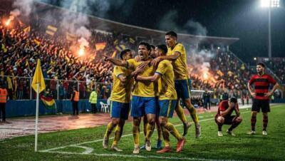 Equipo celebrando al final de un partido de futbol