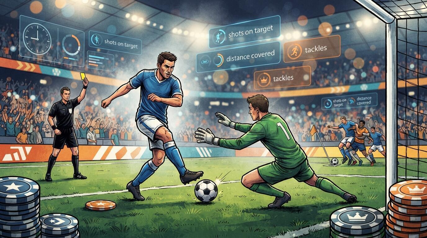 Apuestas especiales y props representadas durante un partido de fútbol en un estadio.