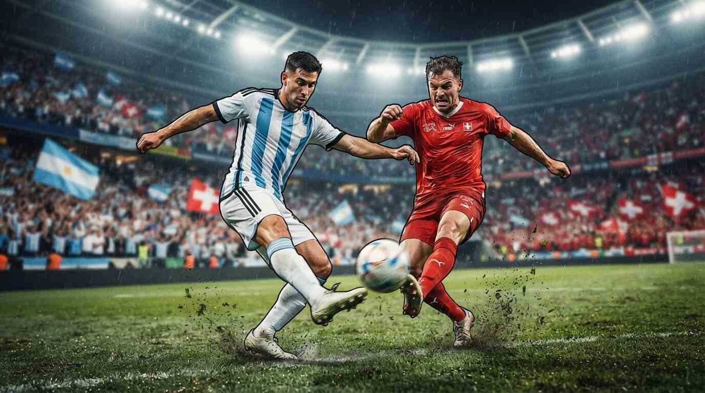 Argentina y Suiza disputan el balón en un intenso duelo del Mundial 2026.