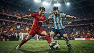 Jugadores de España y Argentina disputan el balón en un estadio lleno durante el Mundial 2026.