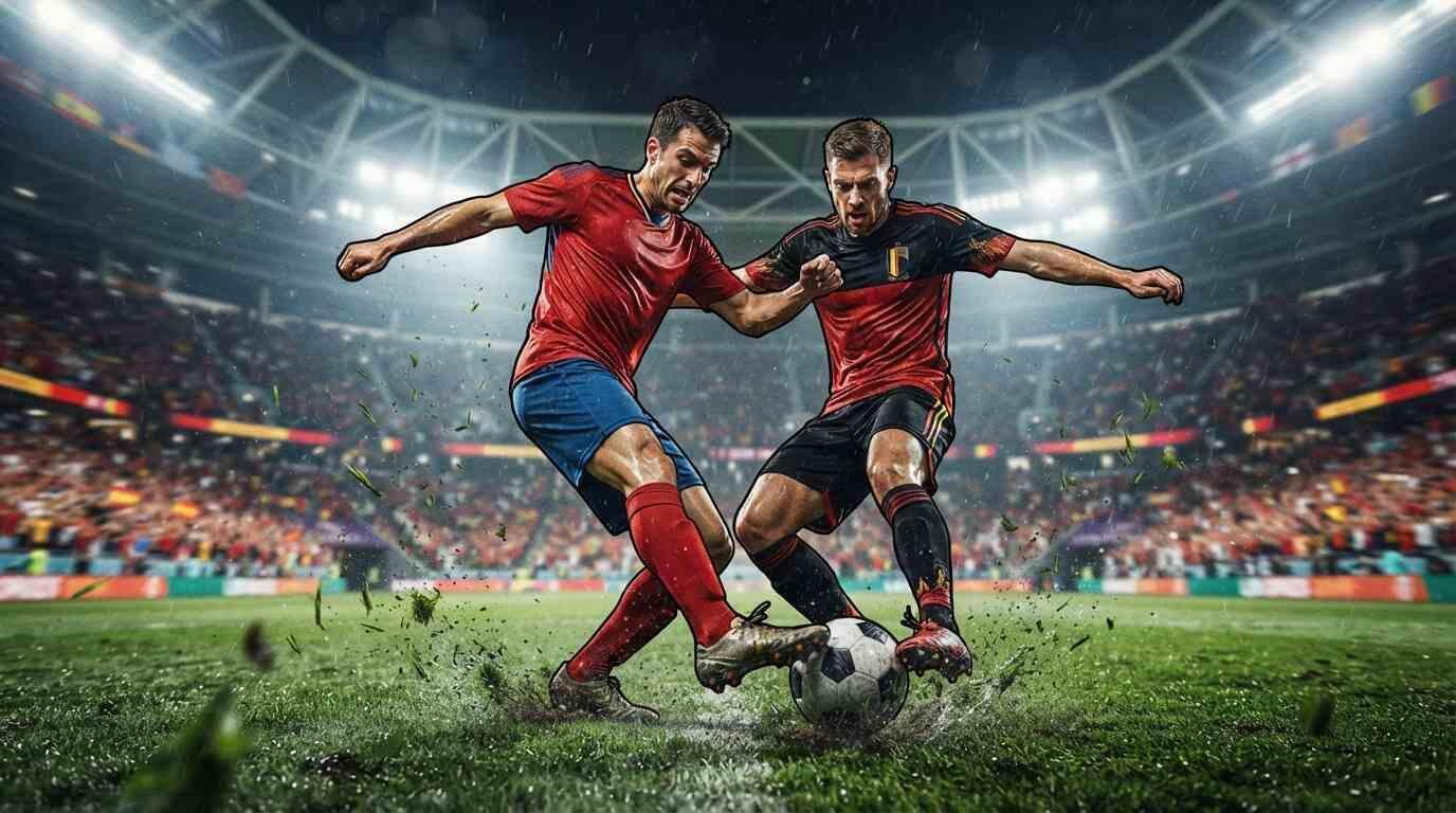 España y Bélgica disputan el balón en un duelo intenso del Mundial 2026.