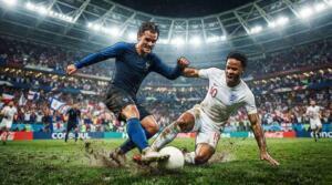 Jugadores de Francia e Inglaterra disputan el balón en un estadio lleno durante el Mundial 2026.
