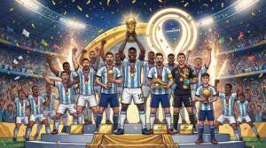 Equipos y jugadores celebran sus premios tras el Mundial 2026 en un estadio lleno de confeti.