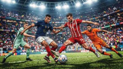 Jugadores disputan el balón en un estadio lleno durante el Mundial 2026.