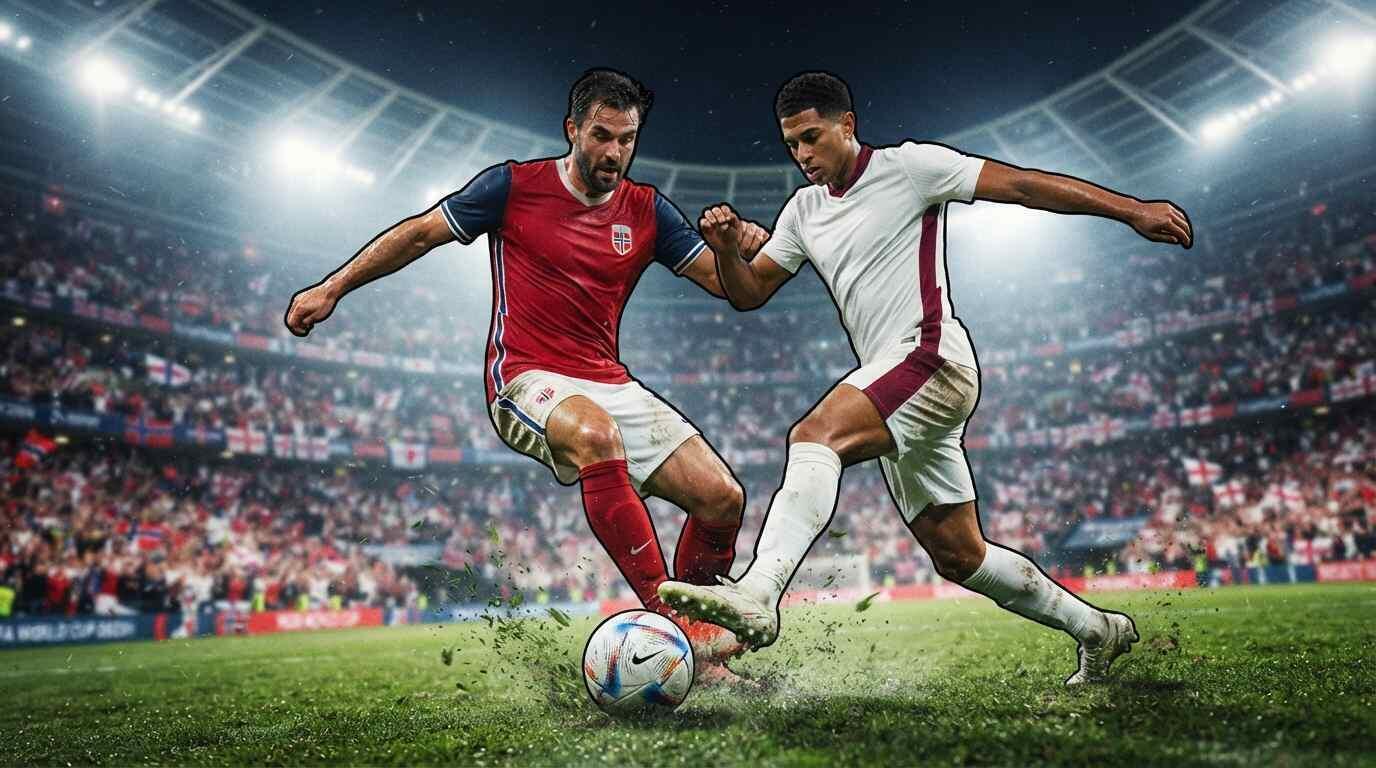 Noruega e Inglaterra disputan el balón en un intenso partido del Mundial 2026.