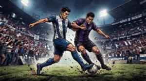 Jugadores de Alianza Atlético y Los Chankas disputan el balón en la liga peruana.