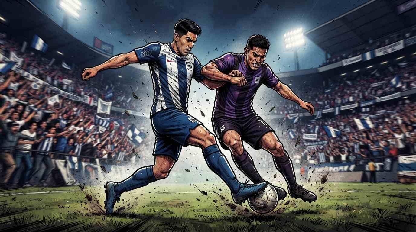 Jugadores de Alianza Atlético y Los Chankas disputan el balón en la liga peruana.